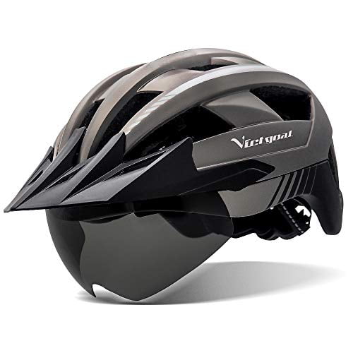 Victgoal Bicycle Helmet Led Light Detachable Magnetic Goggles Remove Sun Visor